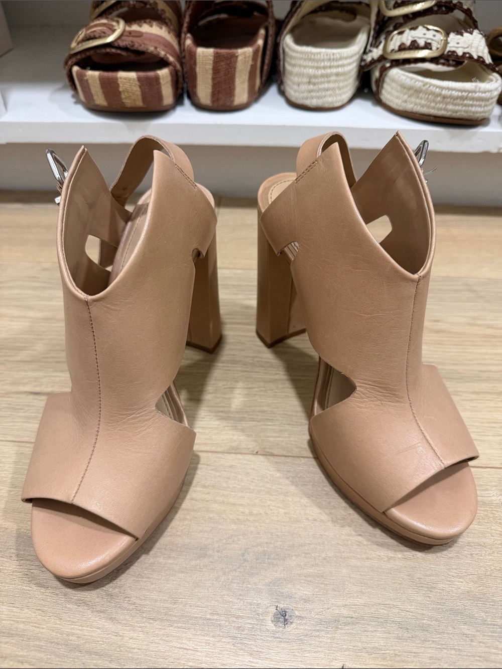 Gianni Bini Nude Tan Slingback Block Heel Sandals - Picture 7 of 7